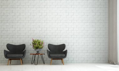 Modern konforlu oturma odası ve tuğla duvar dokusu iç tasarım 