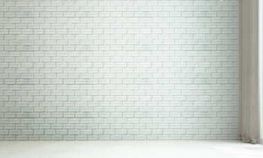 Modern konforlu boş oturma odası ve tuğla duvar dokusu iç tasarım 