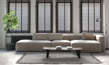 Modern apartman iç mimarisi oturma odası ve pencere duvarı dokusu arka planı