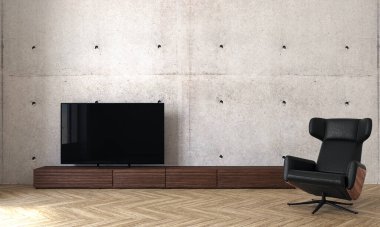 Modern apartman iç mimarisi oturma odası ve beton duvar dokusu arka planı.