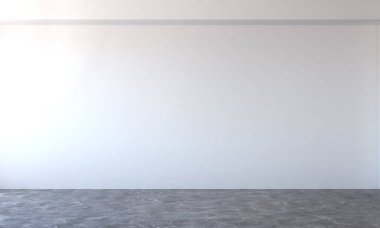 Asgari oda ve beton duvar dokusu arkaplanının 3D iç tasarımı