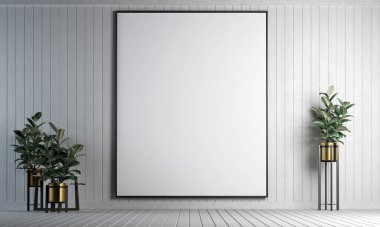 İskandinav oturma odası iç tasarım ve beyaz ahşap duvar arka planı 