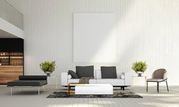 Lounge Modern Living Room White Wood Wall Texture Picture Frame — Stock Photo, Image