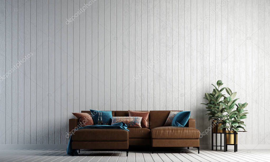 The empty lounge and modern living room and concrete wall texture and sea view