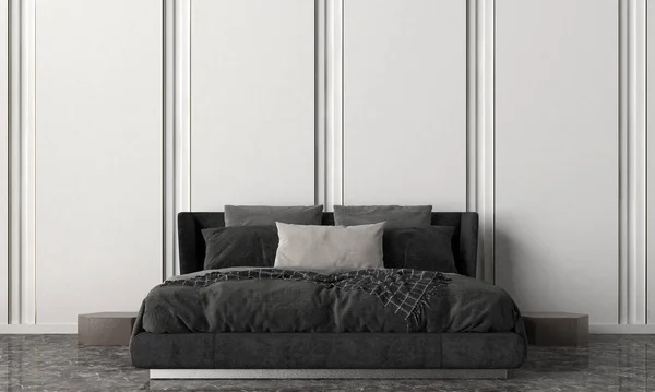 Modern Ontwerp Van Slaapkamer Interieur Witte Paneel Muur Textuur Achtergrond — Stockfoto