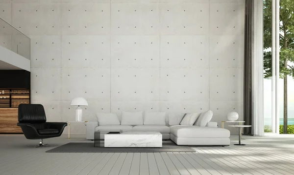 Moderna Sala Estar Parede Concreto Textura Vista Para Mar — Fotografia de Stock