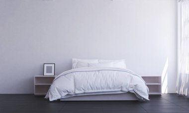 Minimum oturma odası iç tasarımı ve beyaz bağlayıcı duvar arkaplanı