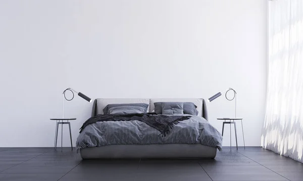 現代の寝室のインテリアデザインと白いコンクリートのテクスチャの壁の背景 — ストック写真