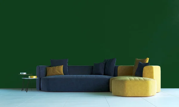 Nowoczesny Salon Wystrój Wnętrz Zielony Concrte Tekstury Ściany Tła — Zdjęcie stockowe