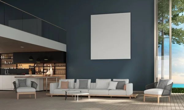 Modernes Wohnzimmerdesign Und Blaue Textur Wandhintergrund — Stockfoto