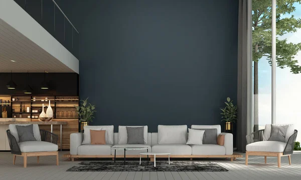 Modern Living Room Interior Design Blue Concrete Texture Wall Background — Stock Photo, Image