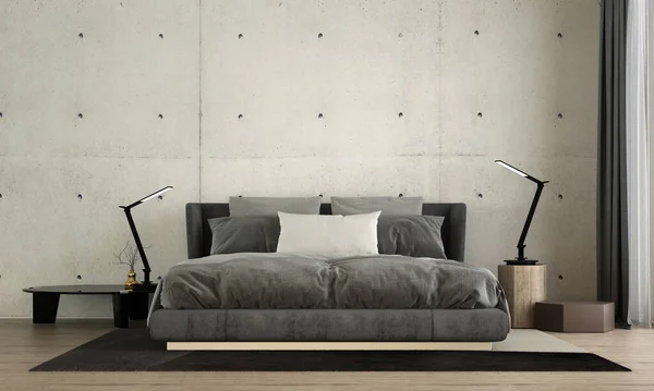 Moderno Loft Bedoom Design Interiores Textura Concreto Parede Fundo — Fotografia de Stock