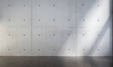 Modern çatı katı ve beyaz oturma odası iç tasarımı ve beton duvar arka planı 