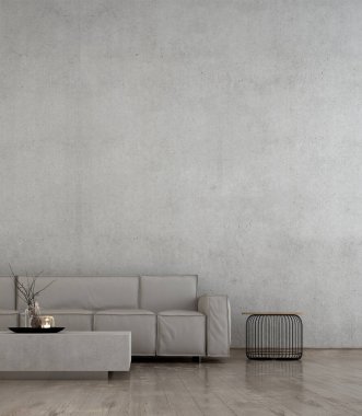 Modern oturma odası tasarımı ve beton duvar arkaplanı. 