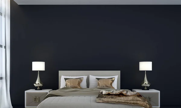 寝室のデザインと黒のコンクリート壁の背景のモダンなインテリアスタイル — ストック写真