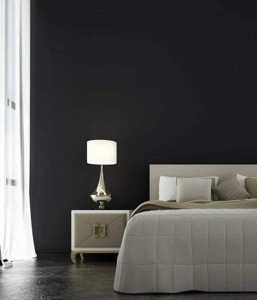 寝室のデザインと黒のコンクリート壁の背景のインテリア — ストック写真