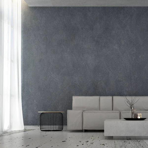 Loft Interior Living Room Design Black Concrete Wall Background — Stock Photo, Image