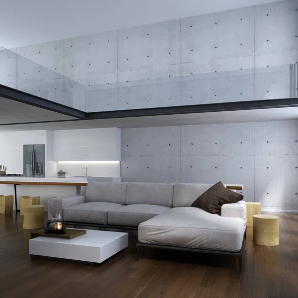Moderní Obývací Pokoj Obývací Pokoj Dvojitým Objemem Design Kuchyňského Interiéru — Stock fotografie