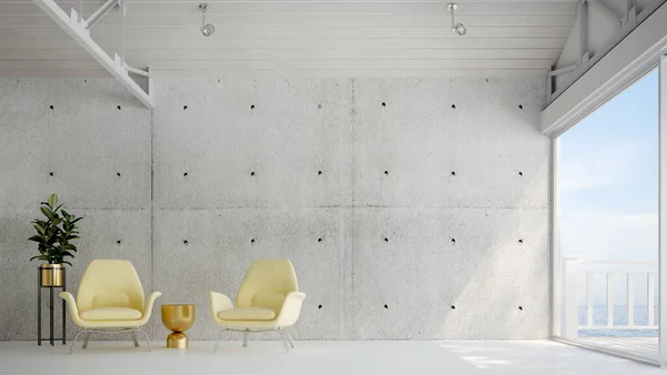 现代舒适居室室内设计与混凝土墙体背景 — 图库照片