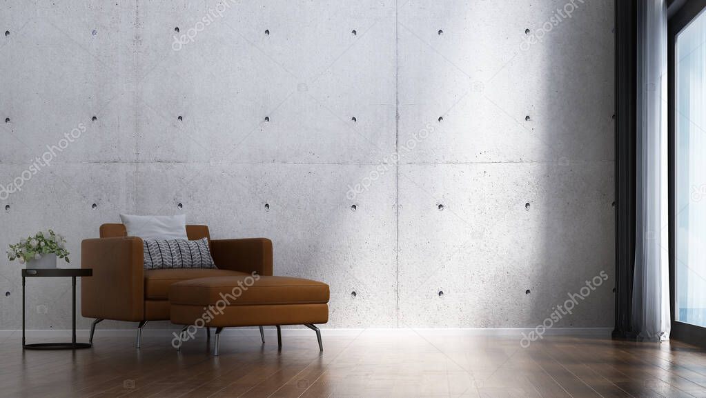 Minimal interior design of living room and concrete wall pattern background