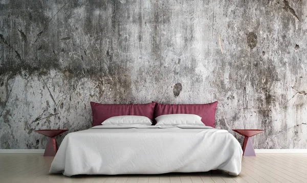 居心地の良いベッドルームとコンクリートの壁の背景と木製の床 — ストック写真
