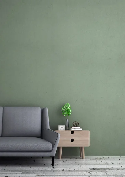 Minimale Woonkamer Interieur Groene Muur Patroon Achtergrond — Stockfoto