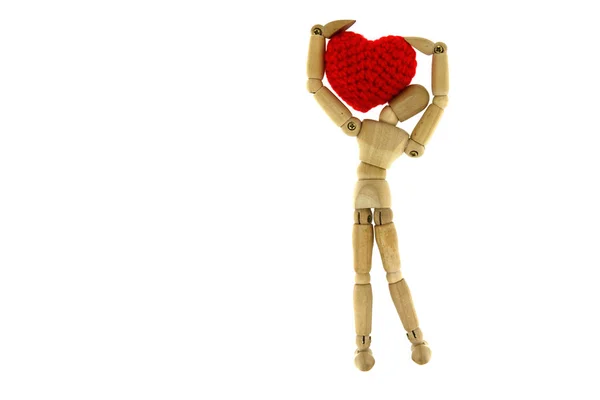 Mannequin en bois porter coeur tricot avec fil sur l'épaule — Photo