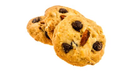 Chocolete çip ve üzerinde beyaz backgro izole Badem Çerezler