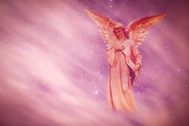 Angel in heaven over purple background clipart