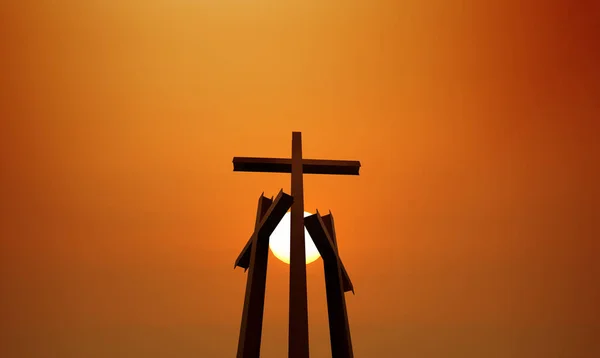 Trois croix sur un ciel clair et lumineux — Photo