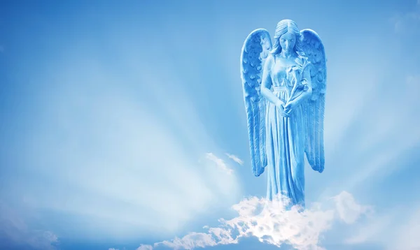 Beautiful angel in heaven with divine rays of sun light — Stock Photo, Image