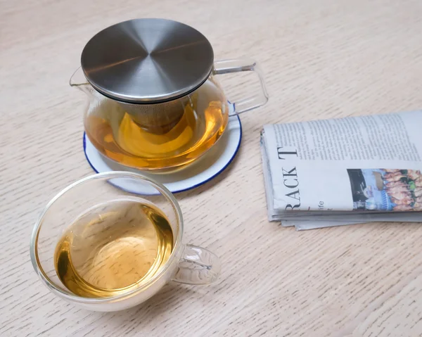 Mug of tea and the newspaper — Stock Photo, Image