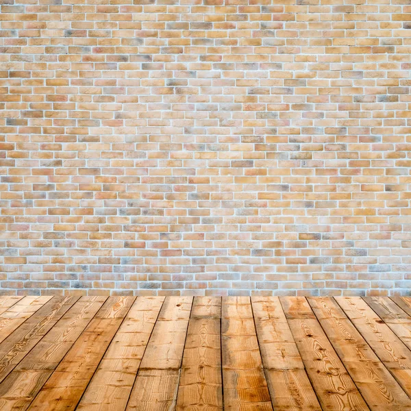 Ziegelwand und Holzboden Textur Innenraum — Stockfoto