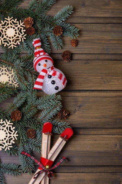 New Year background with snowman and fir tree — Stock Photo, Image