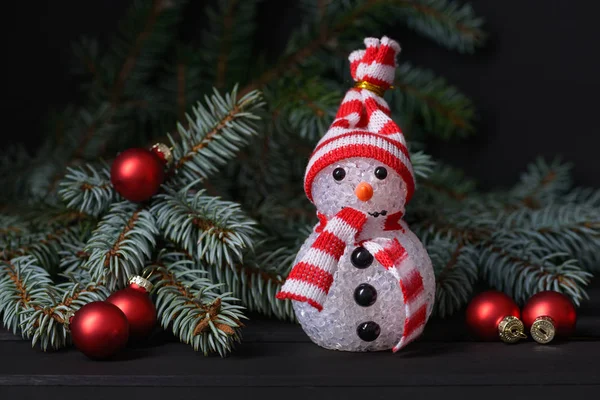 New Year background. Snowman and fir tree — Stock Photo, Image