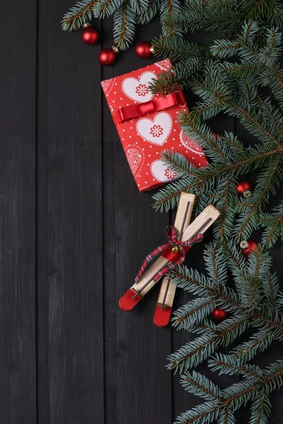 Fundo de Natal com abeto e caixa de presente e Ano Novo dec — Fotografia de Stock