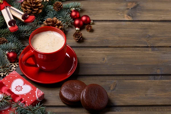 Jul bakgrund med kaffe och kaka — Stockfoto