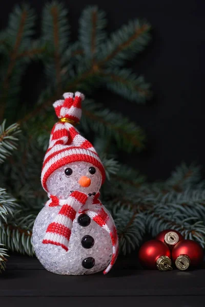 New Year background. Snowman and fir tree — Stock Photo, Image