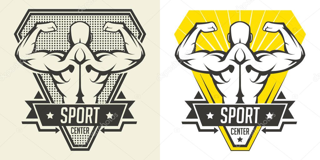 Fitness logo with muscled man silhouette