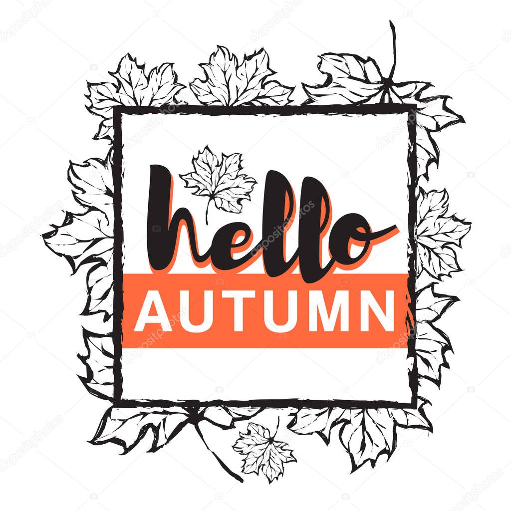 Hello, autumn. Background with stylized frame and lettering.