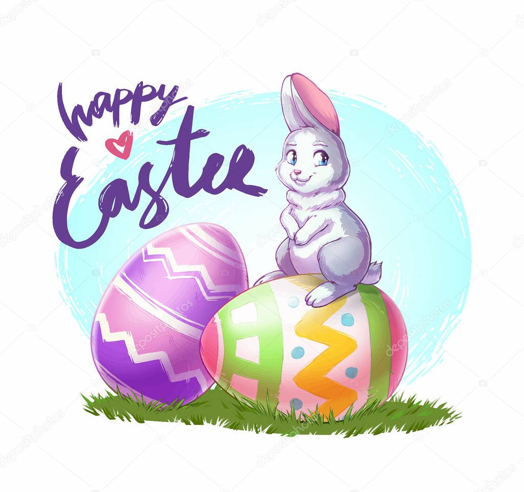 Easter bunny and eggs illustration.