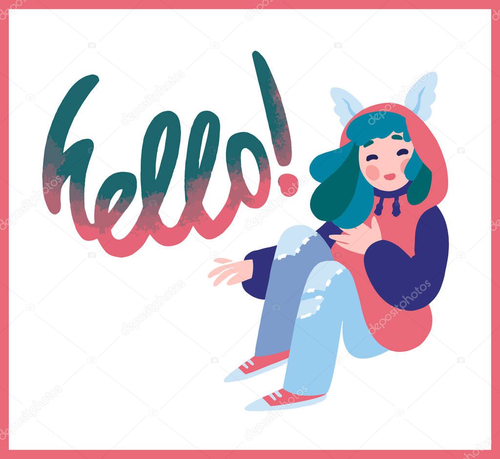 Hello girl illustration.