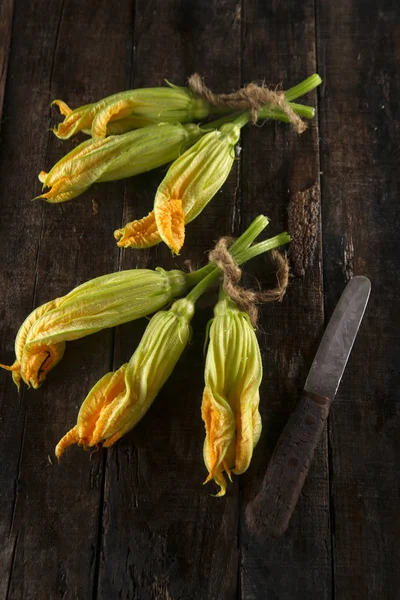 Il fiore di zucca giallo fresco — Foto Stock