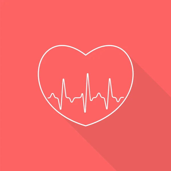 Signe cardiaque blanc avec ligne d'impulsion — Image vectorielle