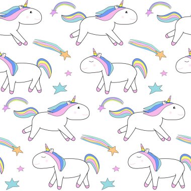 Yürüyüş ve tek boynuzlu at koşma ile şirin seamless modeli