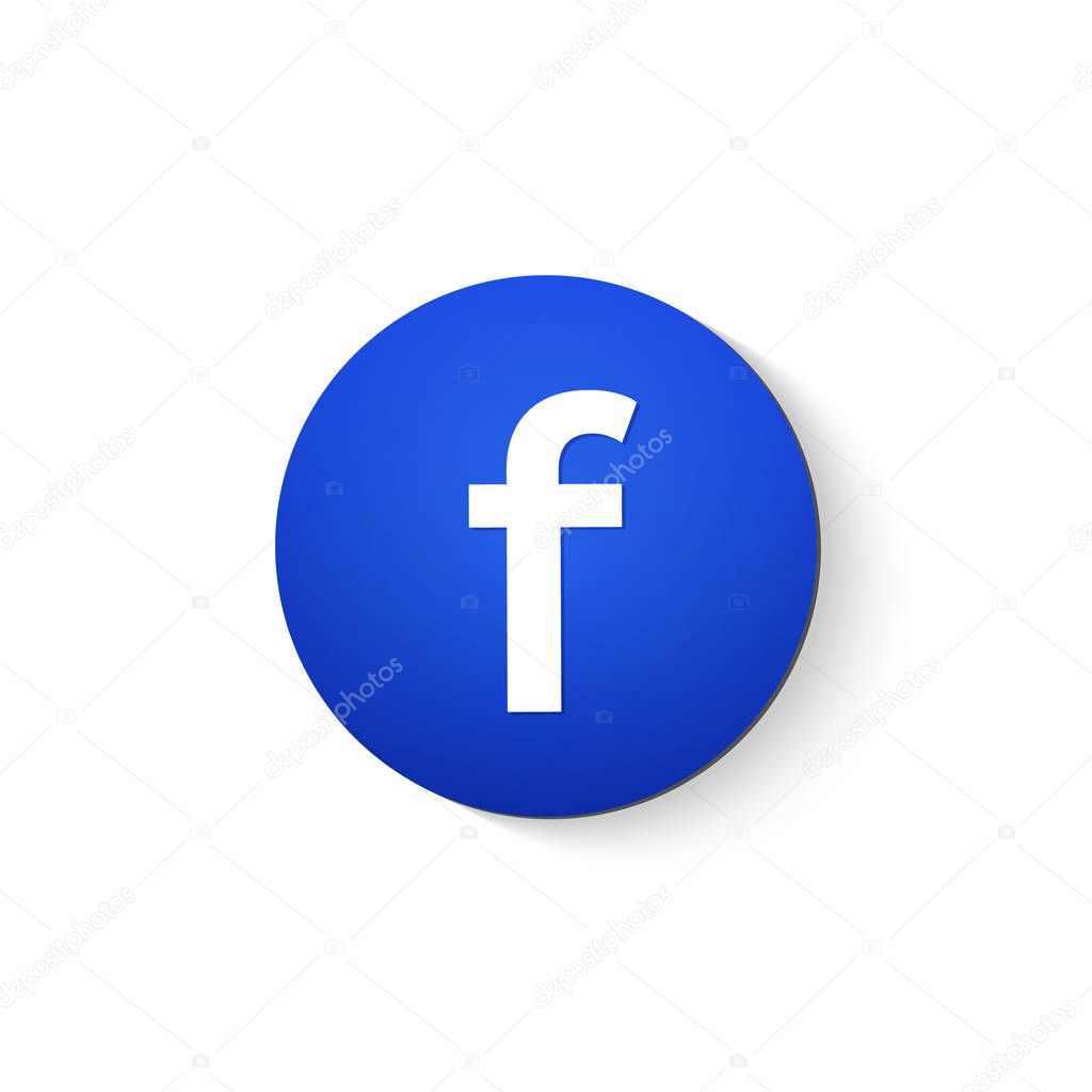 Modern isolated F sign icon on blue background