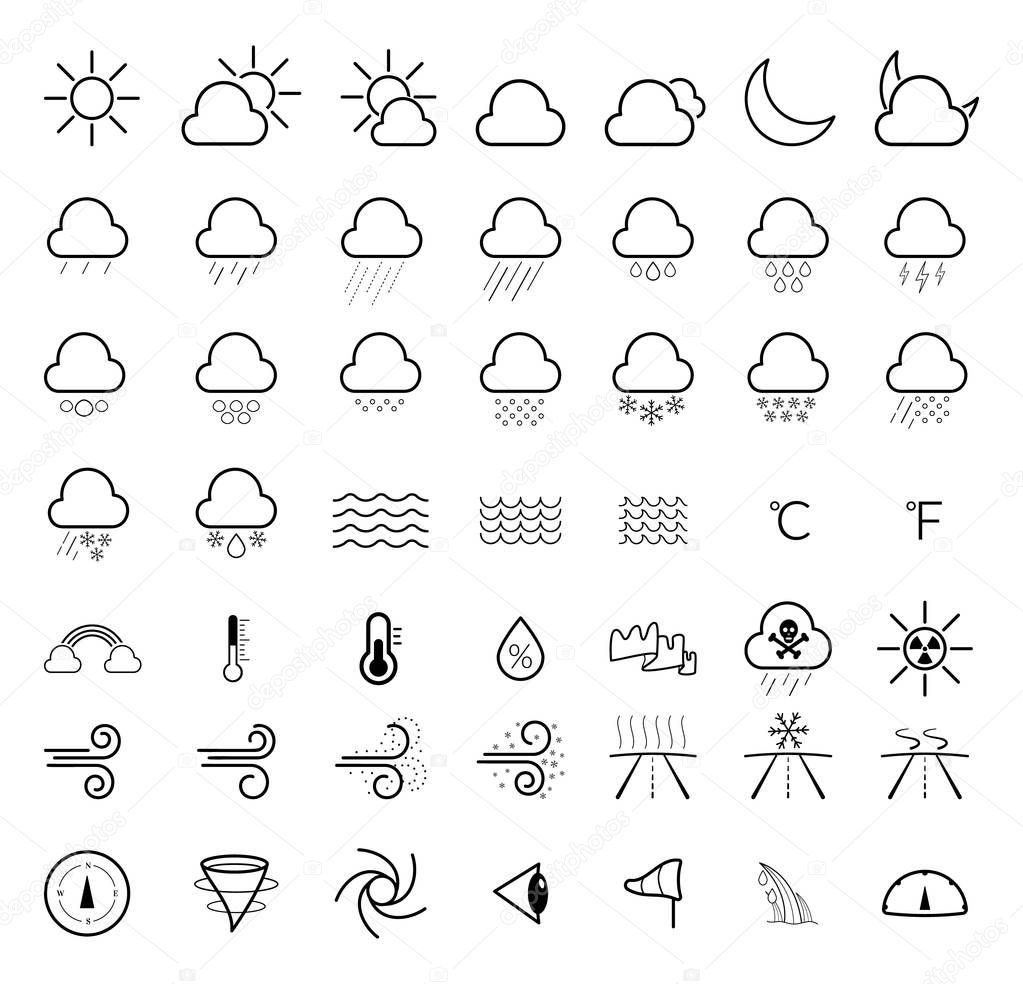 Weather forecast line icons set