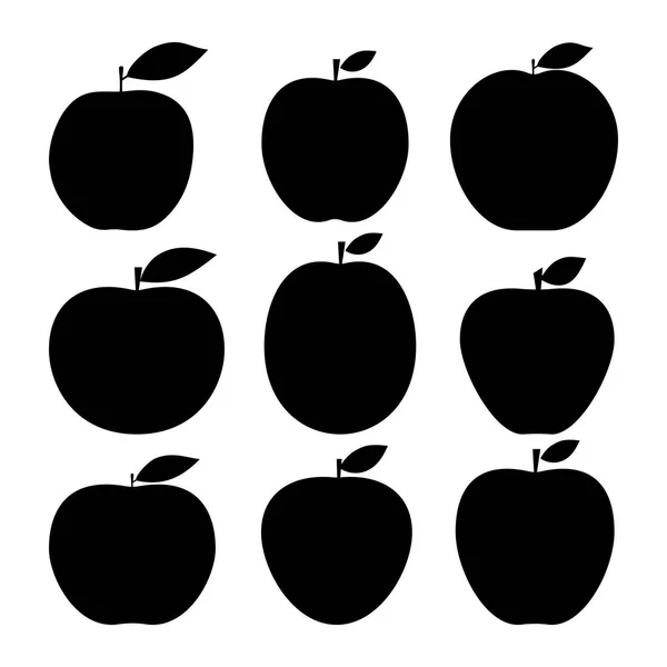 Conjunto de ícones de silhueta de maçã — Vetor de Stock