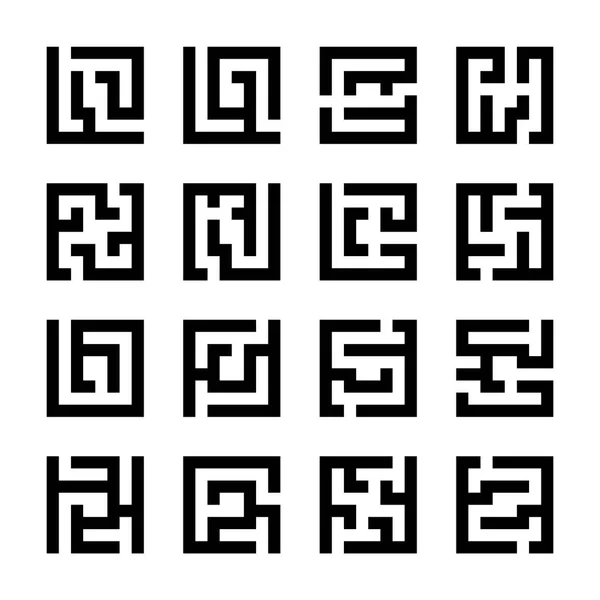 Gesetzte oder quadratische Labyrinthe-Symbole — Stockvektor