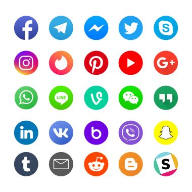 Popüler sosyal medya app ve messenger Icons set